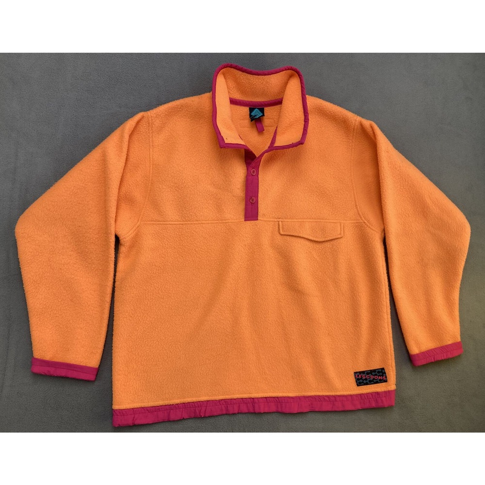 Vintage 90s Y2K Leggoons 1/2 Button Fleece Jacket L Pullover Orange Made in USA